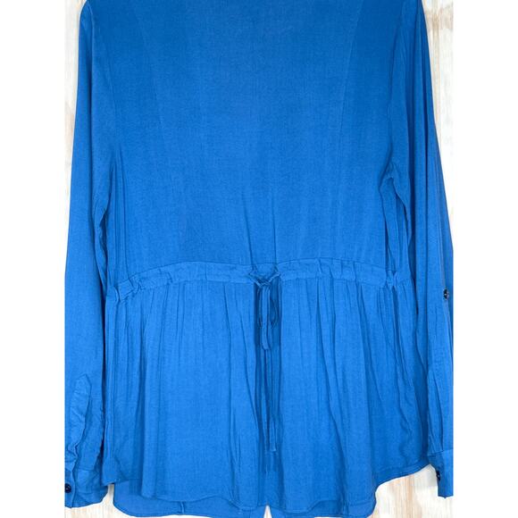 Anthropologie ModCloth Blue Button Down Shirt Drawstring Back Size Large Rayon - Picture 3 of 9